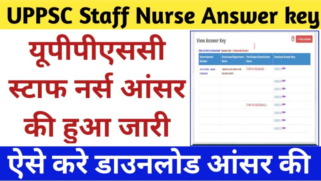 UPPSC Staff Nurse Answer Key 2023